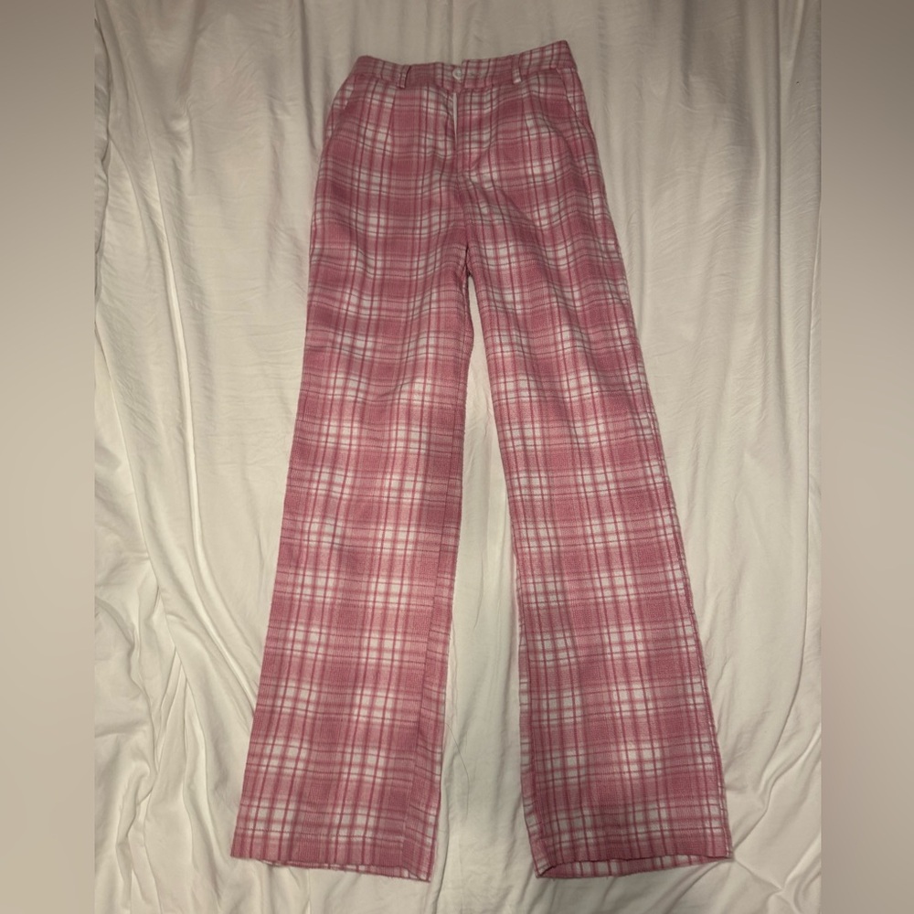 Princess Polly Pink Plaid Straight Leg Pants - Picture 3 of 6